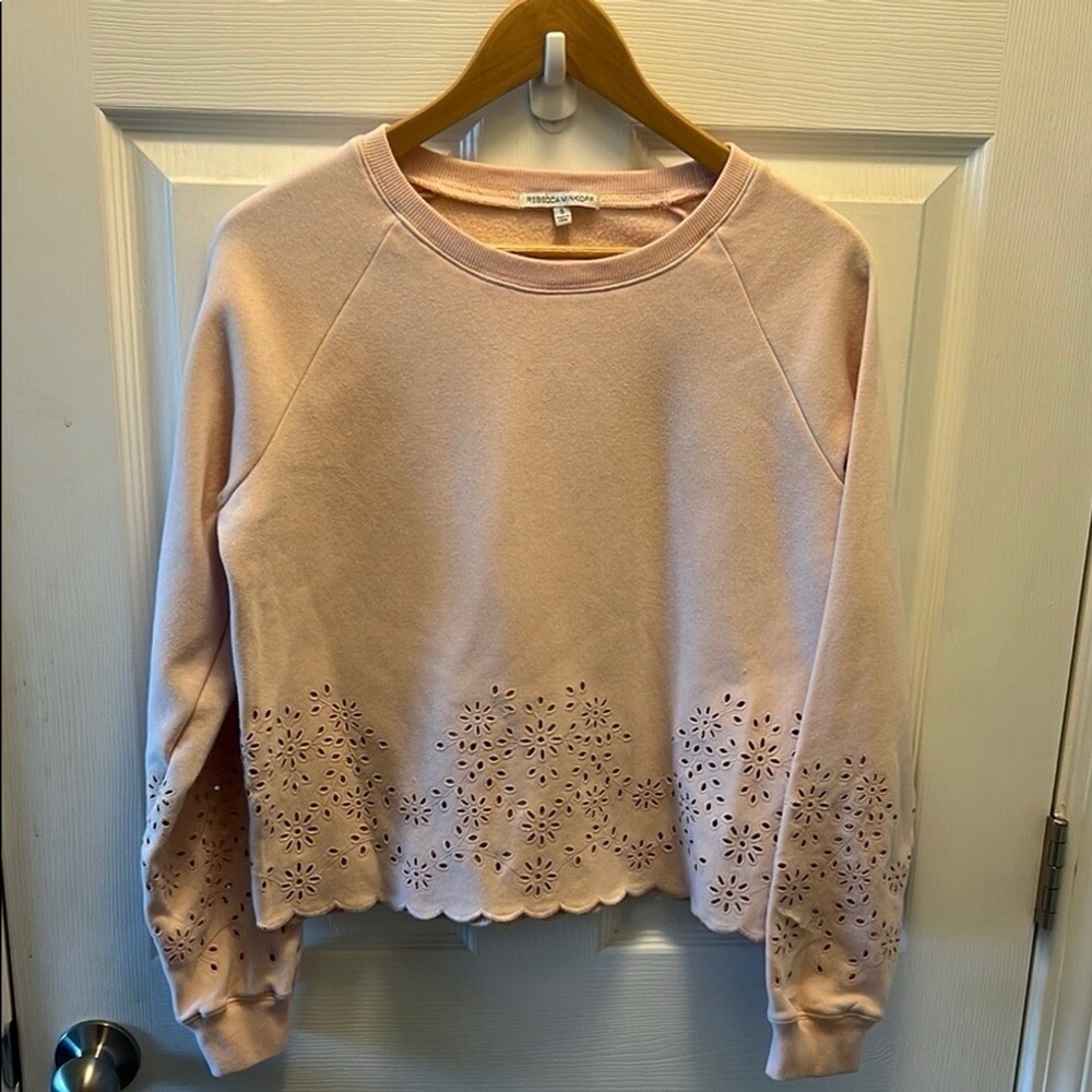 Rebecca Minkoff Morgan Eyelet Scalloped Sweatshirt Pink Womens Small - Picture 4 of 6